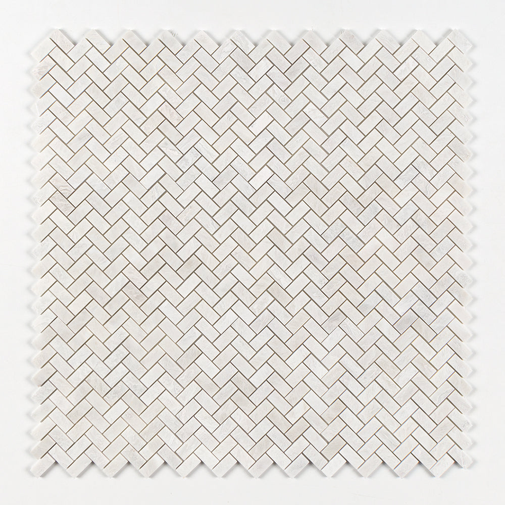 Siberian White Polished Herringbone Marble Mosaic