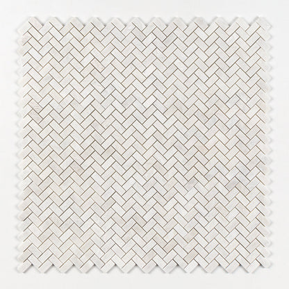 Siberian White Polished Herringbone Marble Mosaic