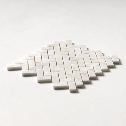 Siberian White Polished Herringbone Marble Mosaic
