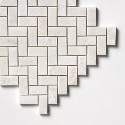 Siberian White Polished Herringbone Marble Mosaic