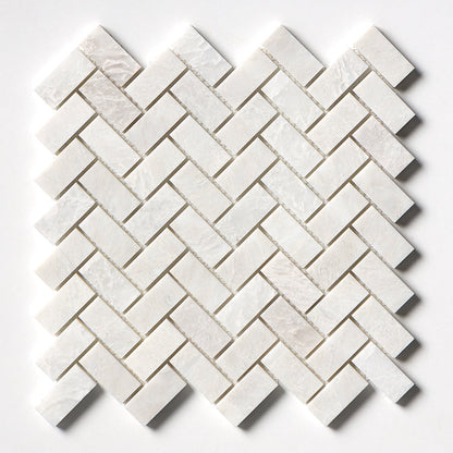 Siberian White Polished Herringbone Marble Mosaic