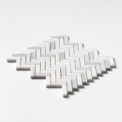 Mink White Honed Herringbone 5/8x2 Marble Mosaic