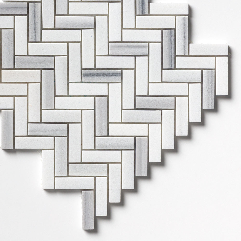 Mink White Honed Herringbone 5/8x2 Marble Mosaic