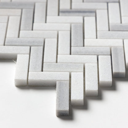 Mink White Honed Herringbone 5/8x2 Marble Mosaic