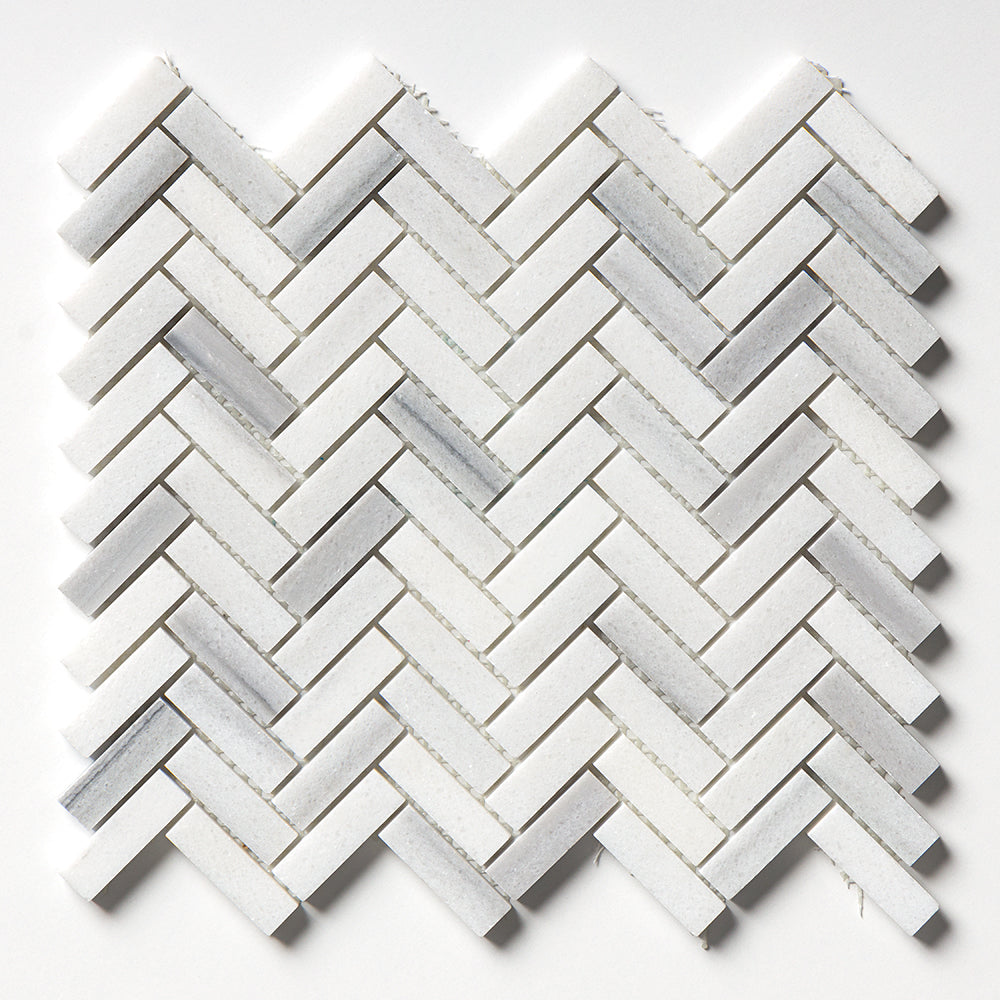Mink White Honed Herringbone 5/8x2 Marble Mosaic