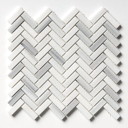 Mink White Honed Herringbone 5/8x2 Marble Mosaic