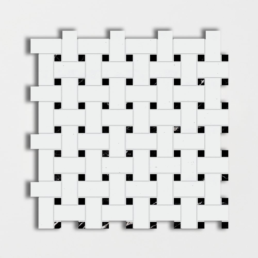 Thassos Honed Basket Weave Marble Mosaic