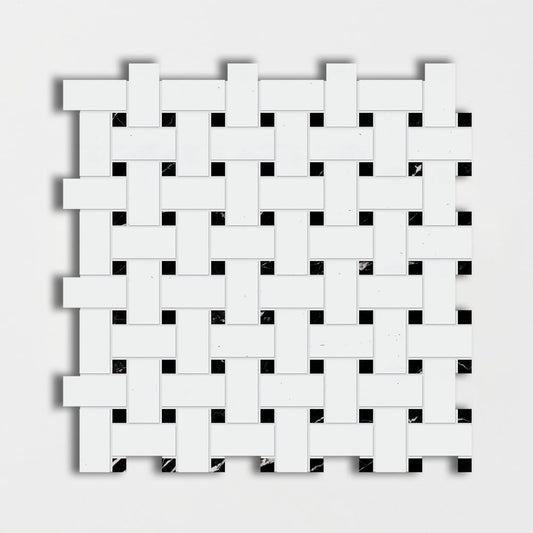 Thassos Honed Basket Weave Marble Mosaic