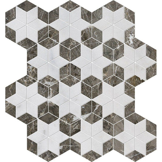 Avalon, Silver Drop Polished Stars Marble Mosaic