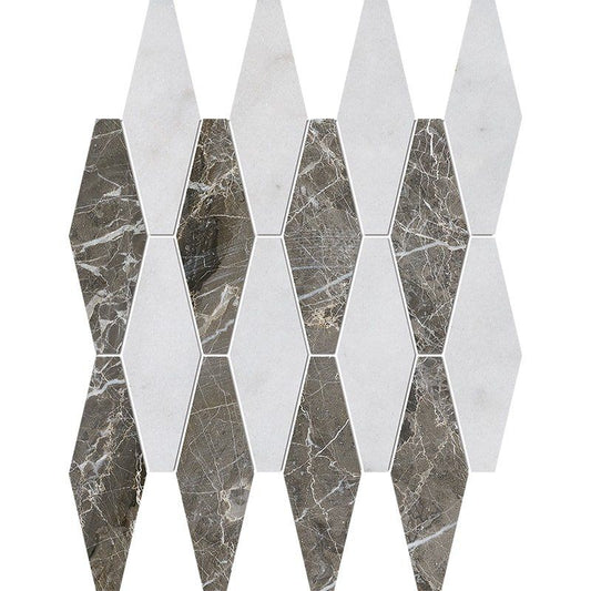 Avalon, Silver Drop Polished Rhomboid Blend Marble Mosaic