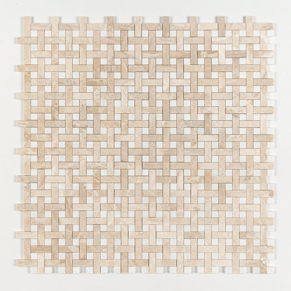 Diana Royal, Snow White Multi Finish Basket Weave 1x3 Marble Mosaic