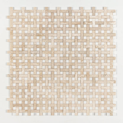 Diana Royal, Snow White Multi Finish Basket Weave 1x3 Marble Mosaic