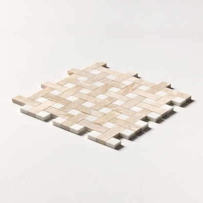 Diana Royal, Snow White Multi Finish Basket Weave 1x3 Marble Mosaic