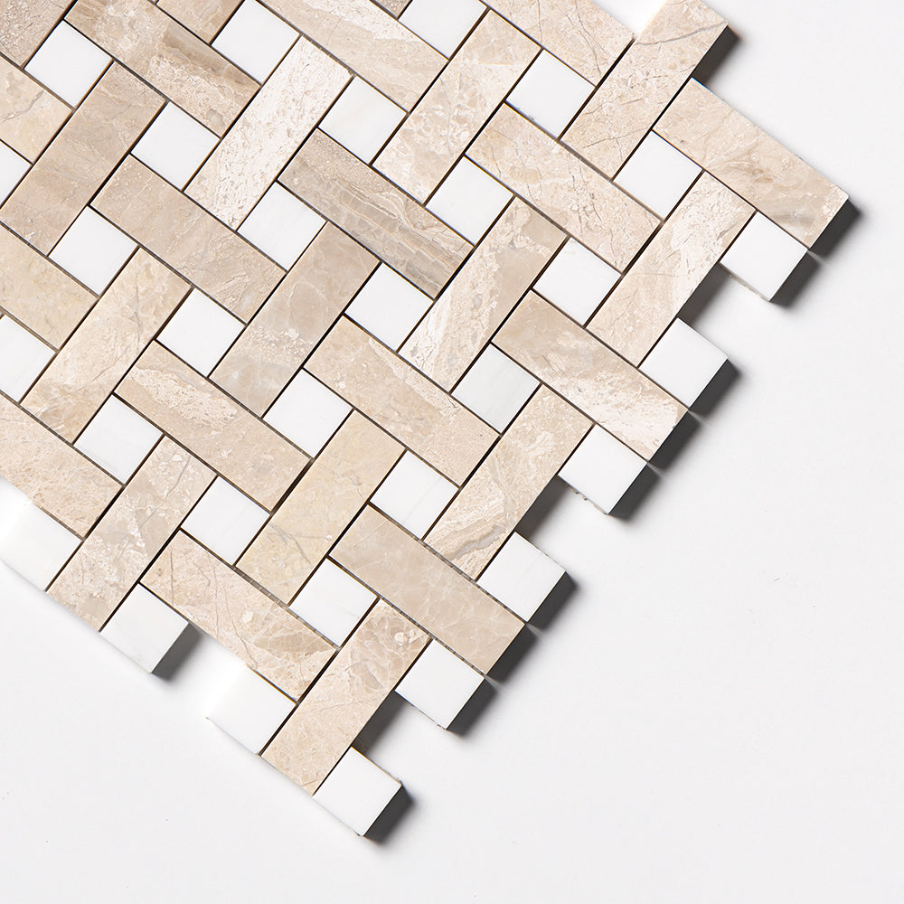 Diana Royal, Snow White Multi Finish Basket Weave 1x3 Marble Mosaic