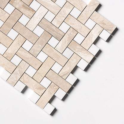 Diana Royal, Snow White Multi Finish Basket Weave 1x3 Marble Mosaic