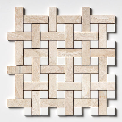 Diana Royal, Snow White Multi Finish Basket Weave 1x3 Marble Mosaic