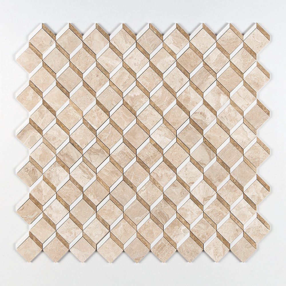 Bianco Dolomite, Emperador Light, Royal Beige Multi Finish Steps 3d Marble Mosaic