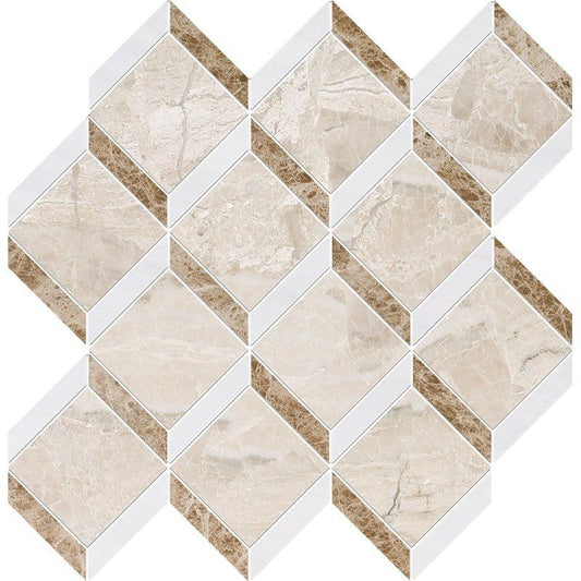 Bianco Dolomite, Emperador Light, Royal Beige Multi Finish Steps 3d Marble Mosaic