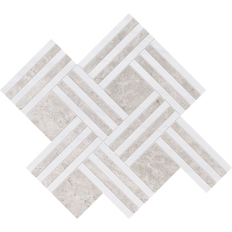 Bianco Dolomiti, Silver Mystique Multi Finish Maze Basket Marble Mosaic