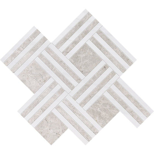 Bianco Dolomiti, Silver Mystique Multi Finish Maze Basket Marble Mosaic