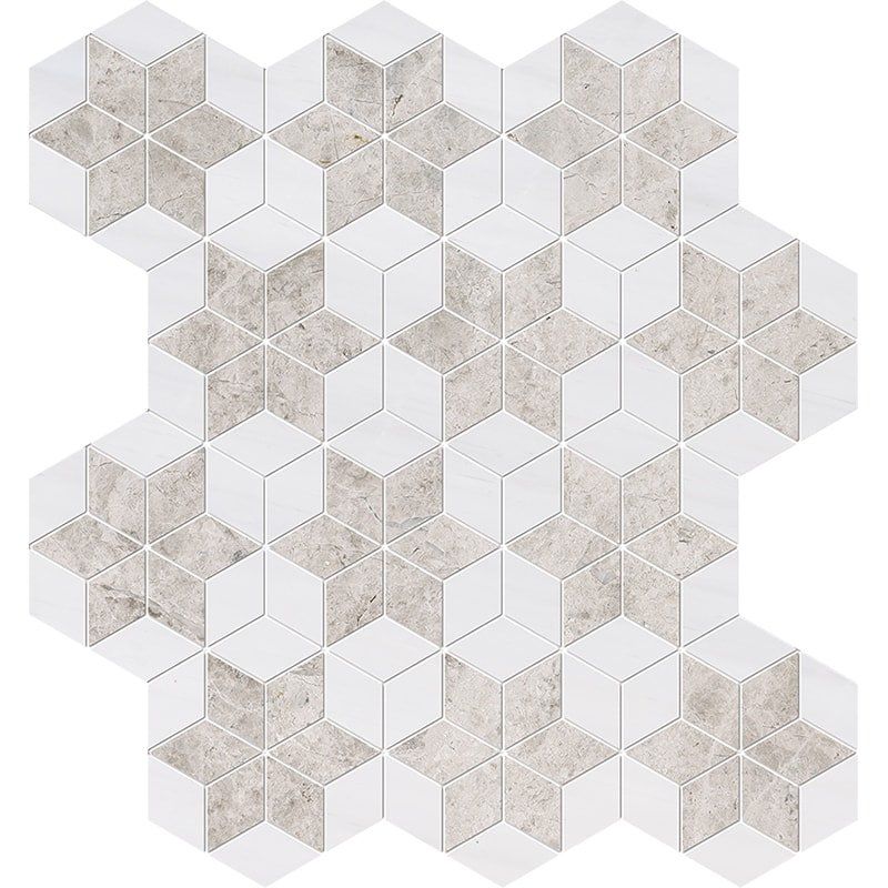 Silver Clouds, Snow White Multi Finish Stars Marble Mosaic