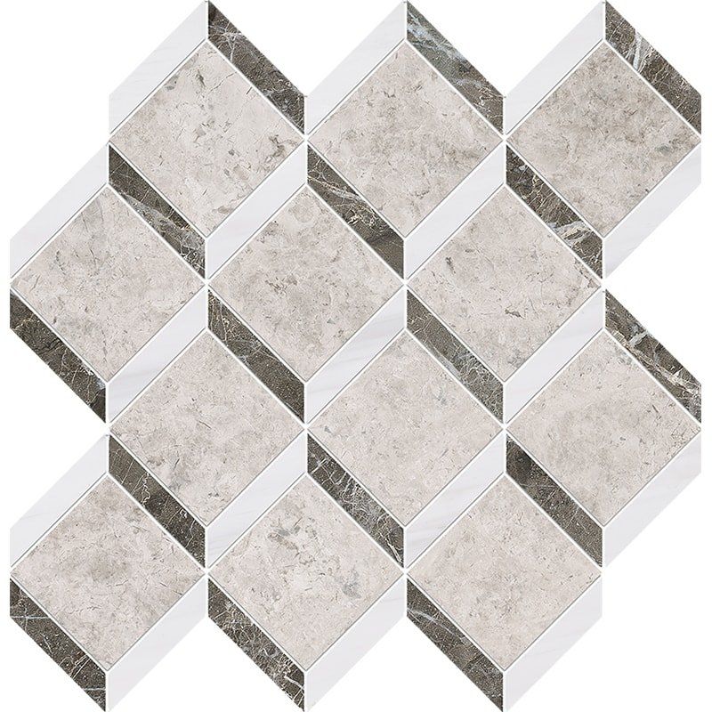 Silver Clouds, Snow White, Arctic Gray Multi Finish Steps 3d Marble Mosaic