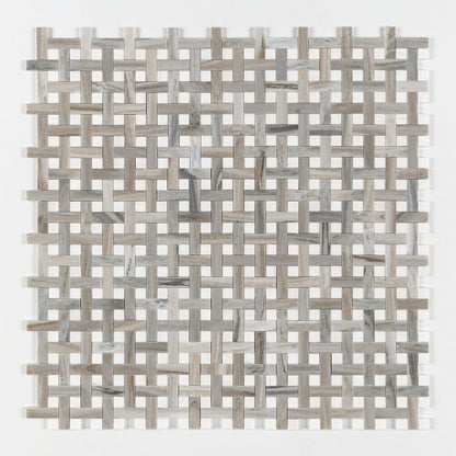 Skyline, Snow White Polished Basket Weave 1x3 Marble Mosaic