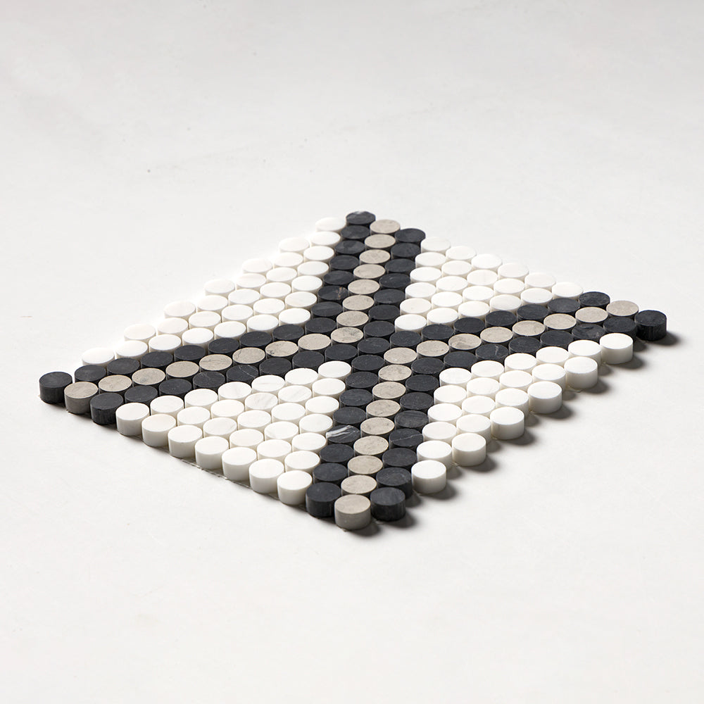 Black, Thala Gray, Bianco Dolomiti Honed Penny Round Diamond 1 Marble Mosaic