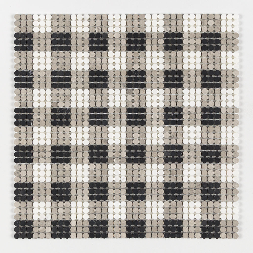 Black, Thala Gray, Bianco Dolomiti Honed Penny Round Plaid 1 Marble Mosaic