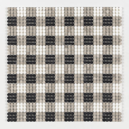Black, Thala Gray, Bianco Dolomiti Honed Penny Round Plaid 1 Marble Mosaic