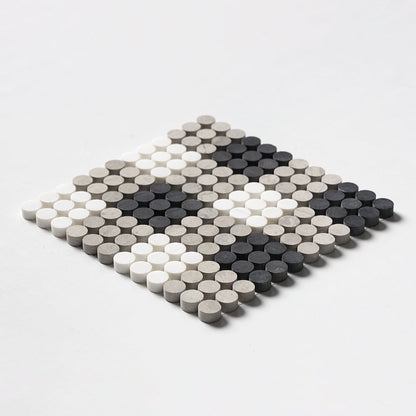 Black, Thala Gray, Bianco Dolomiti Honed Penny Round Plaid 1 Marble Mosaic