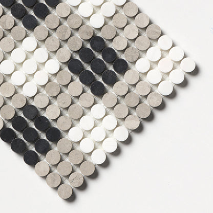 Black, Thala Gray, Bianco Dolomiti Honed Penny Round Plaid 1 Marble Mosaic