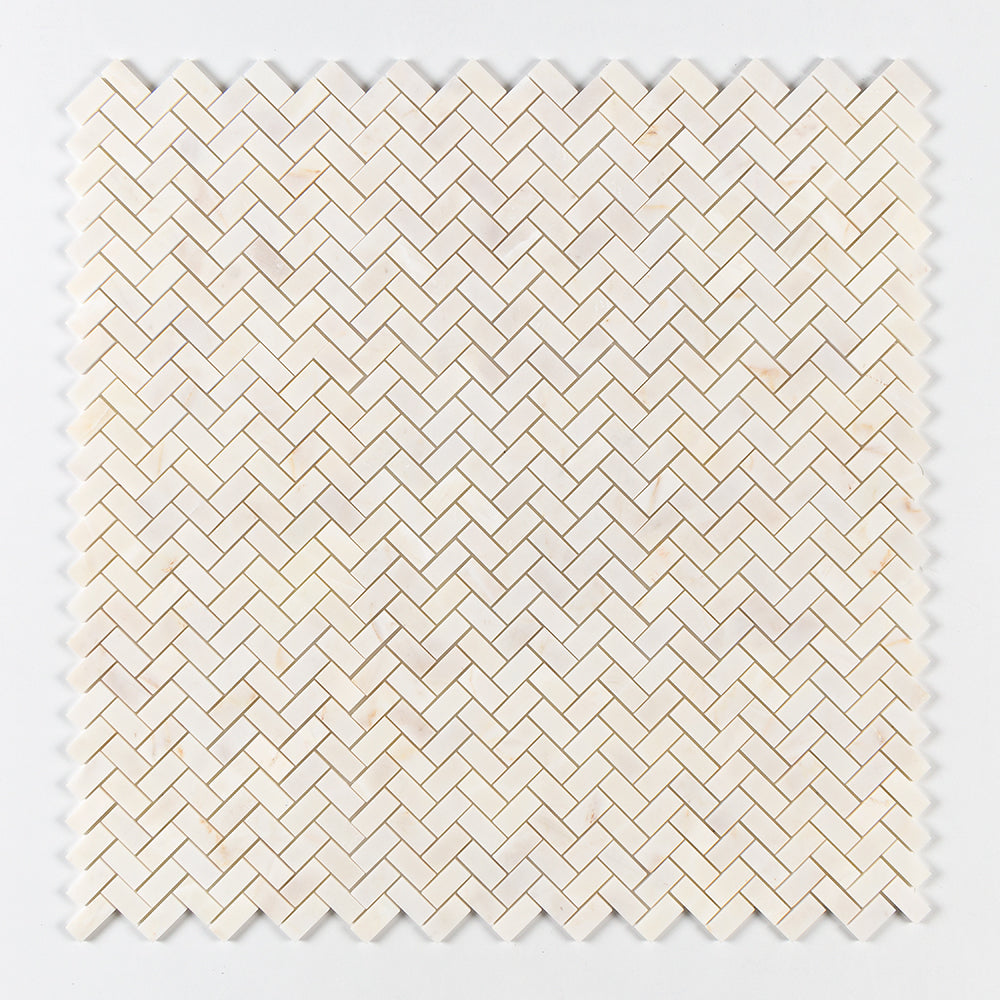 Calacatta Cremo Honed Herringbone 1x2 Marble Mosaic