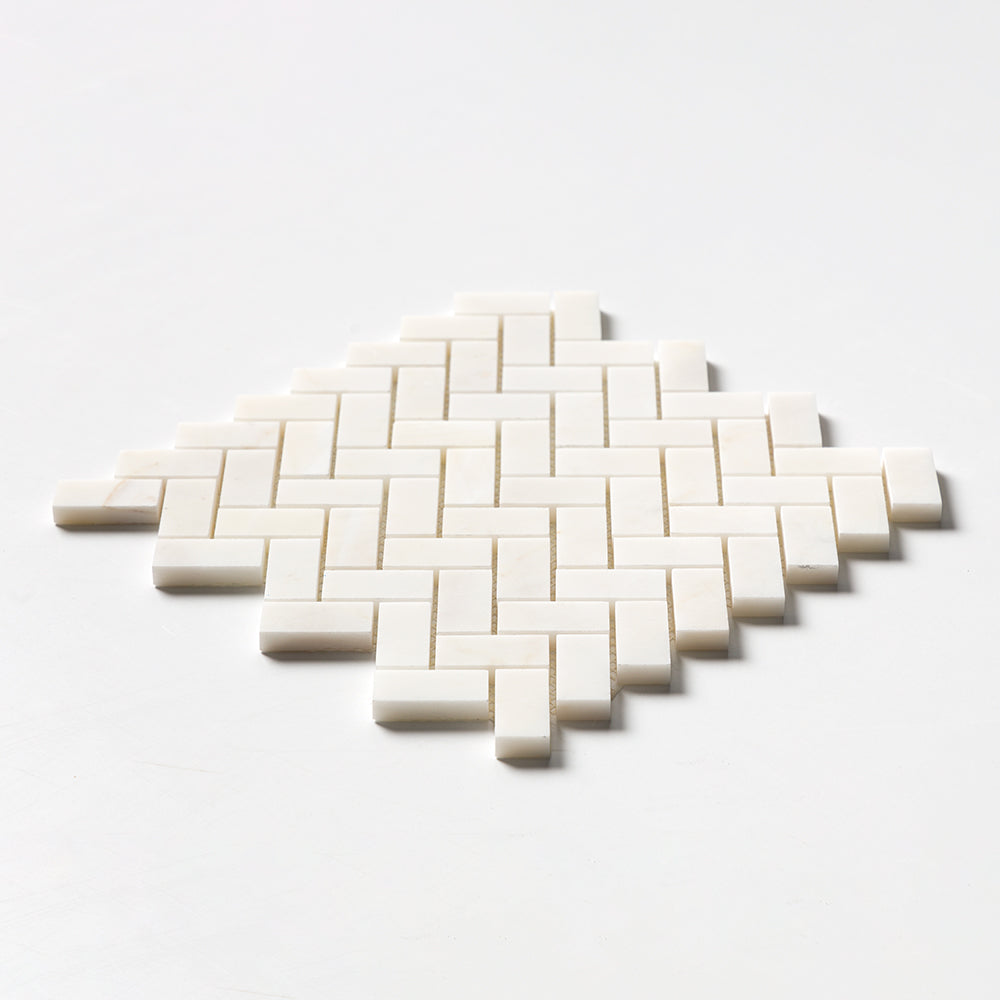 Calacatta Cremo Honed Herringbone 1x2 Marble Mosaic