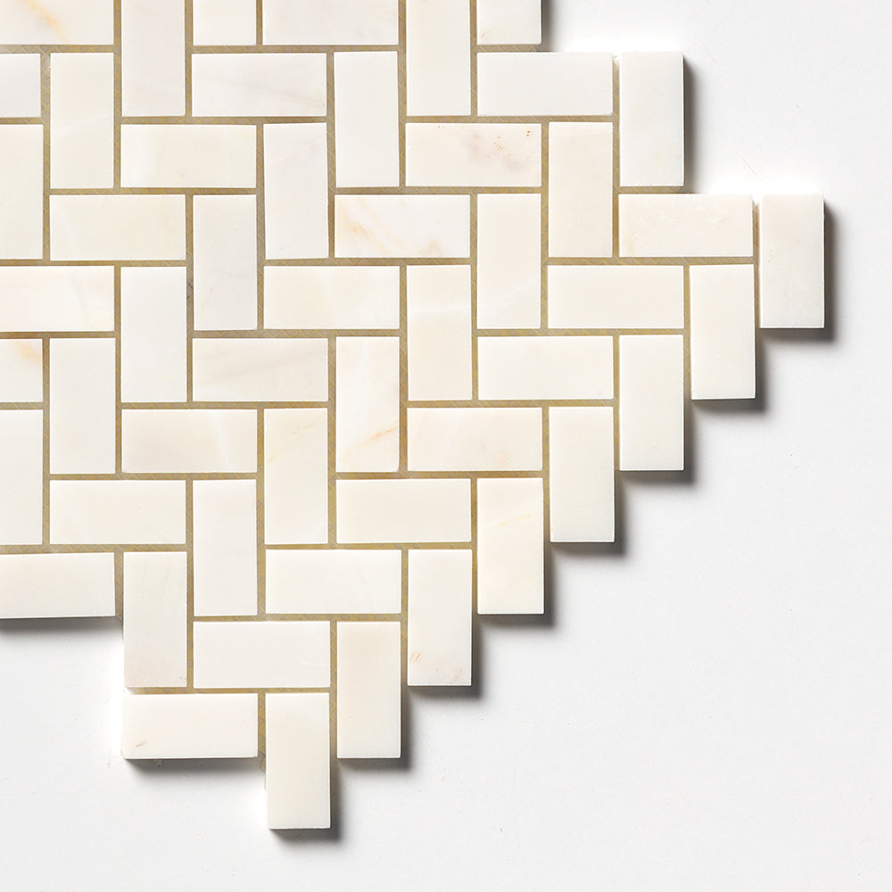 Calacatta Cremo Honed Herringbone 1x2 Marble Mosaic