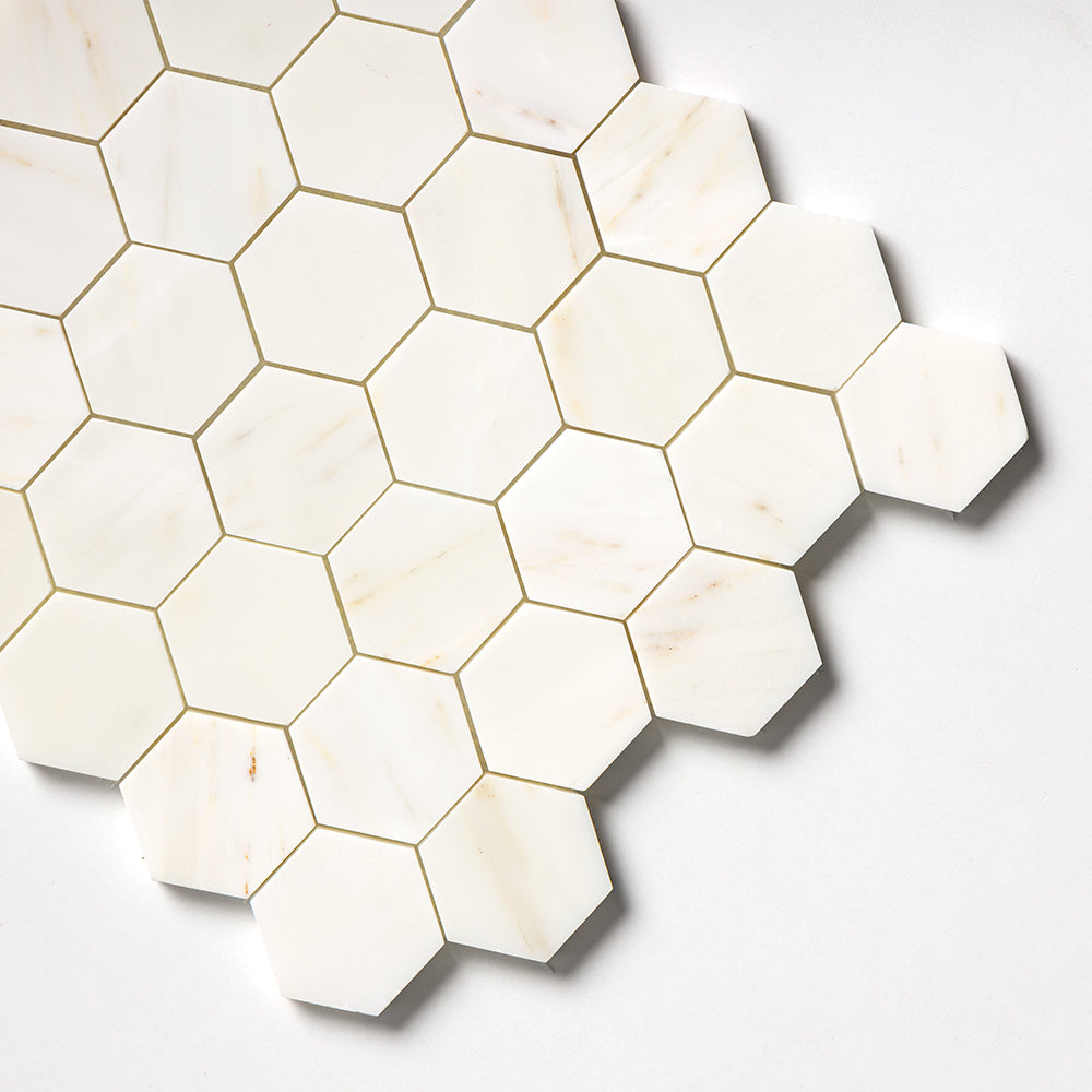 Calacatta Cremo Honed Hexagon Marble Mosaic