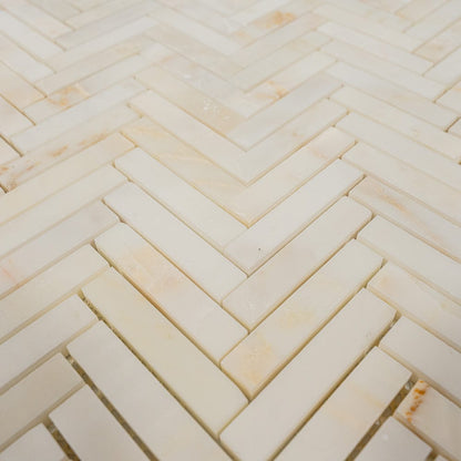Calacatta Cremo Honed Herringbone Marble Mosaic