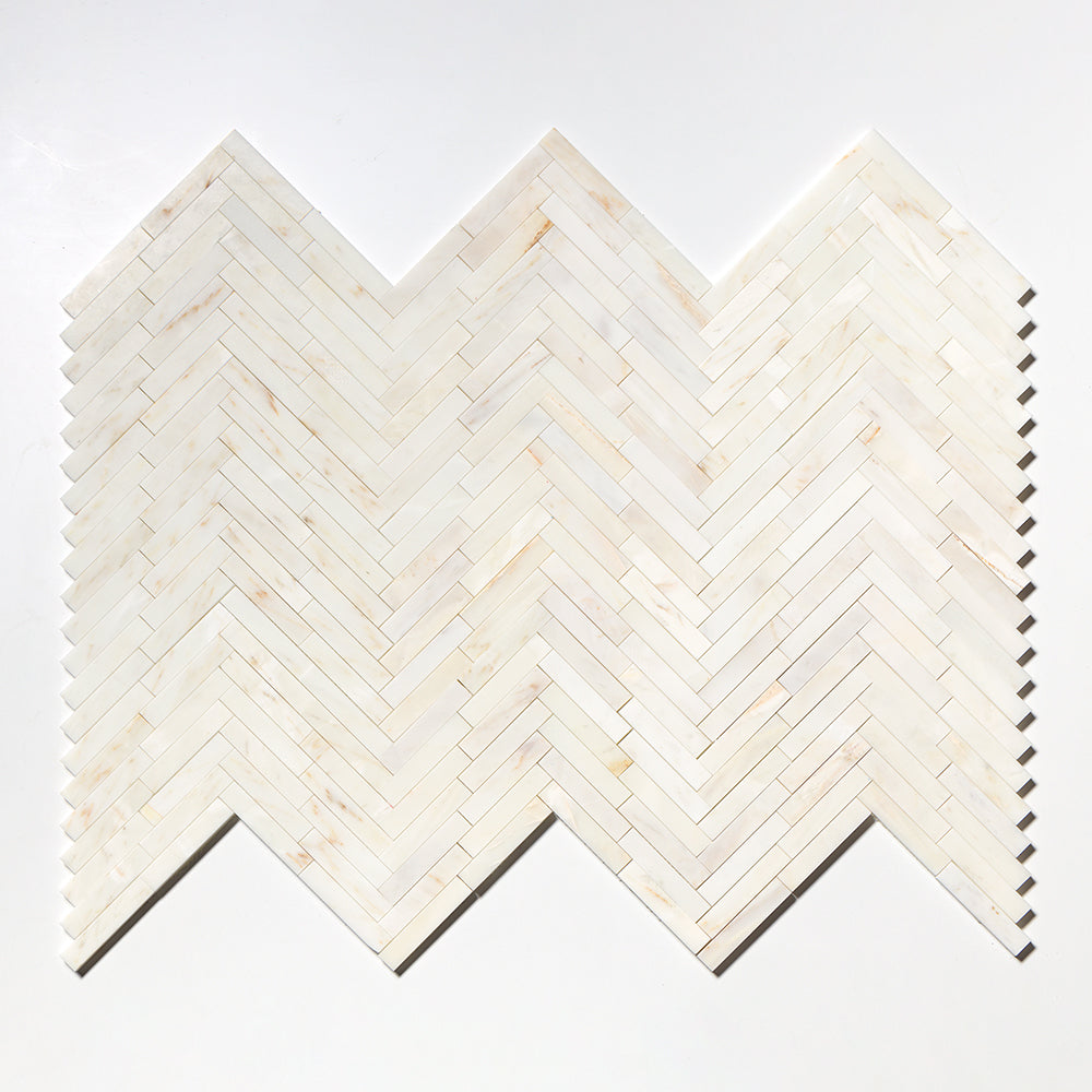 Calacatta Cremo Honed Large Herringbone Marble Mosaic