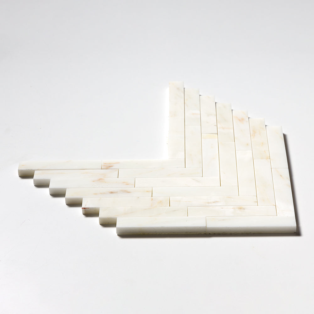 Calacatta Cremo Honed Large Herringbone Marble Mosaic