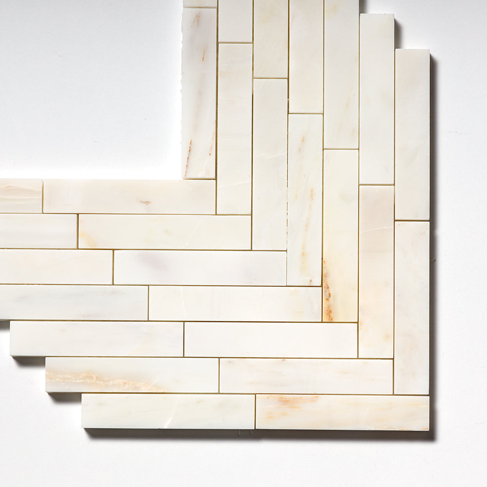 Calacatta Cremo Honed Large Herringbone Marble Mosaic