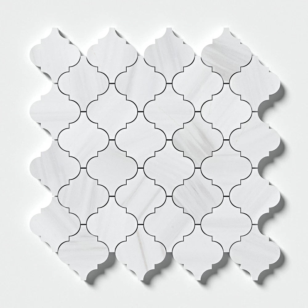 Bianco Dolomiti Honed Meshed Arabesque Marble Mosaic