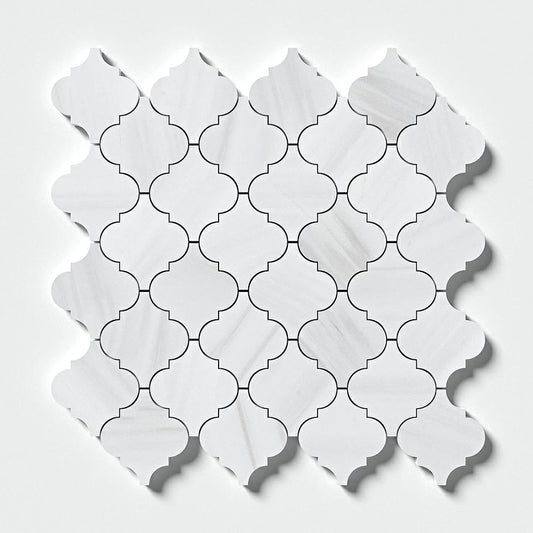 Bianco Dolomiti Honed Meshed Arabesque Marble Mosaic
