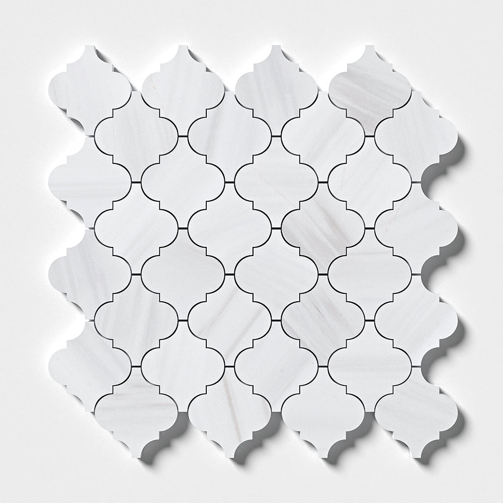 Bianco Dolomiti Polished Arabesque Marble Mosaic