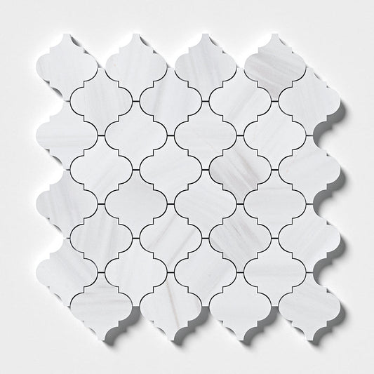 Bianco Dolomiti Polished Arabesque Marble Mosaic
