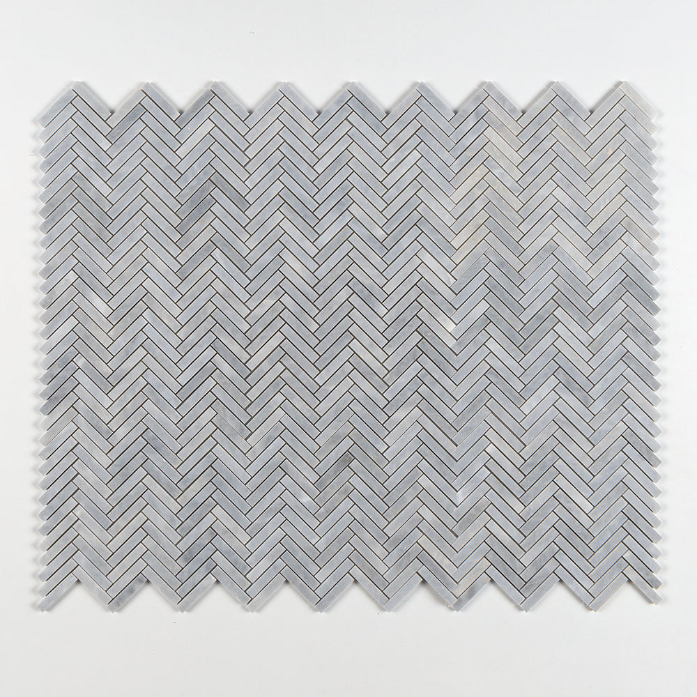 Bardiglio Light Honed Herringbone Marble Mosaic