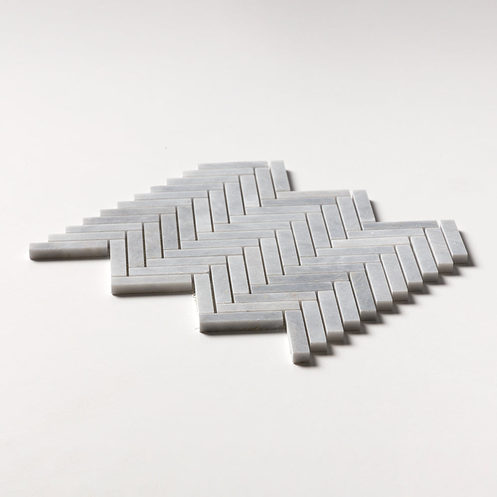 Bardiglio Light Honed Herringbone Marble Mosaic
