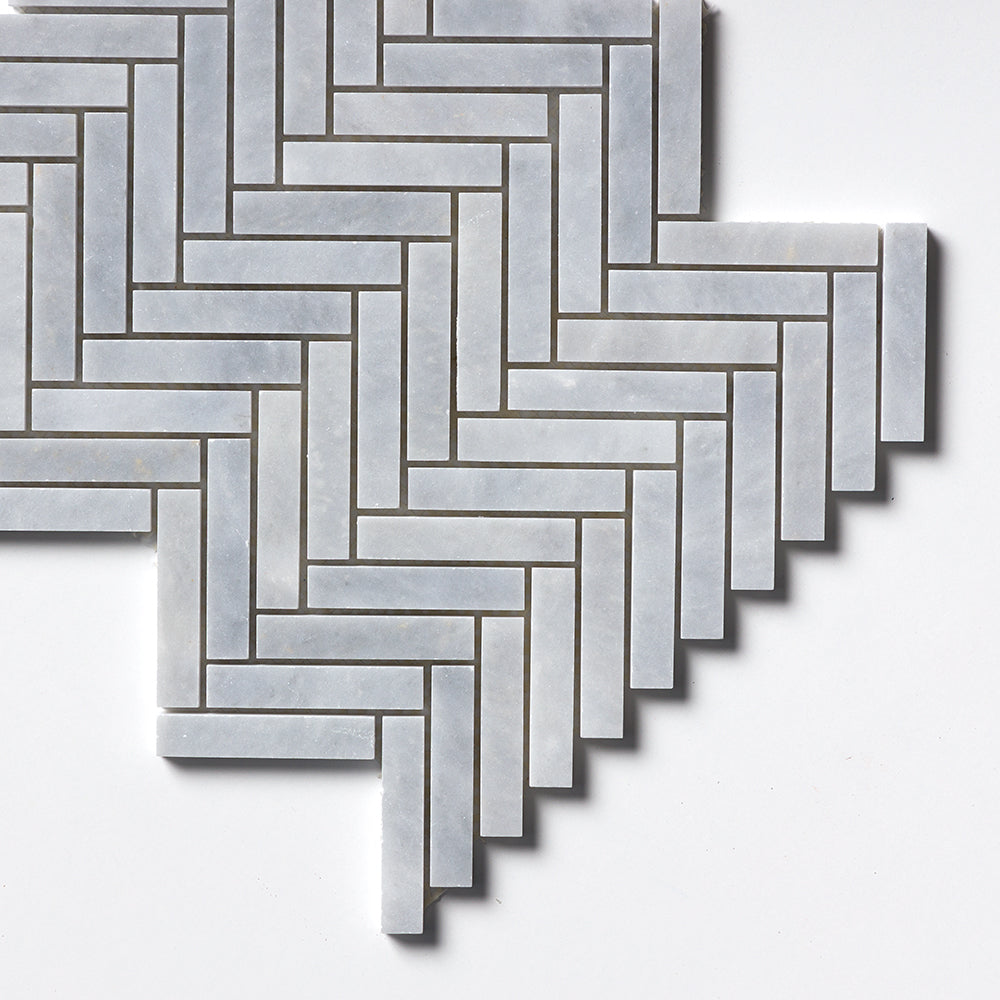 Bardiglio Light Honed Herringbone Marble Mosaic