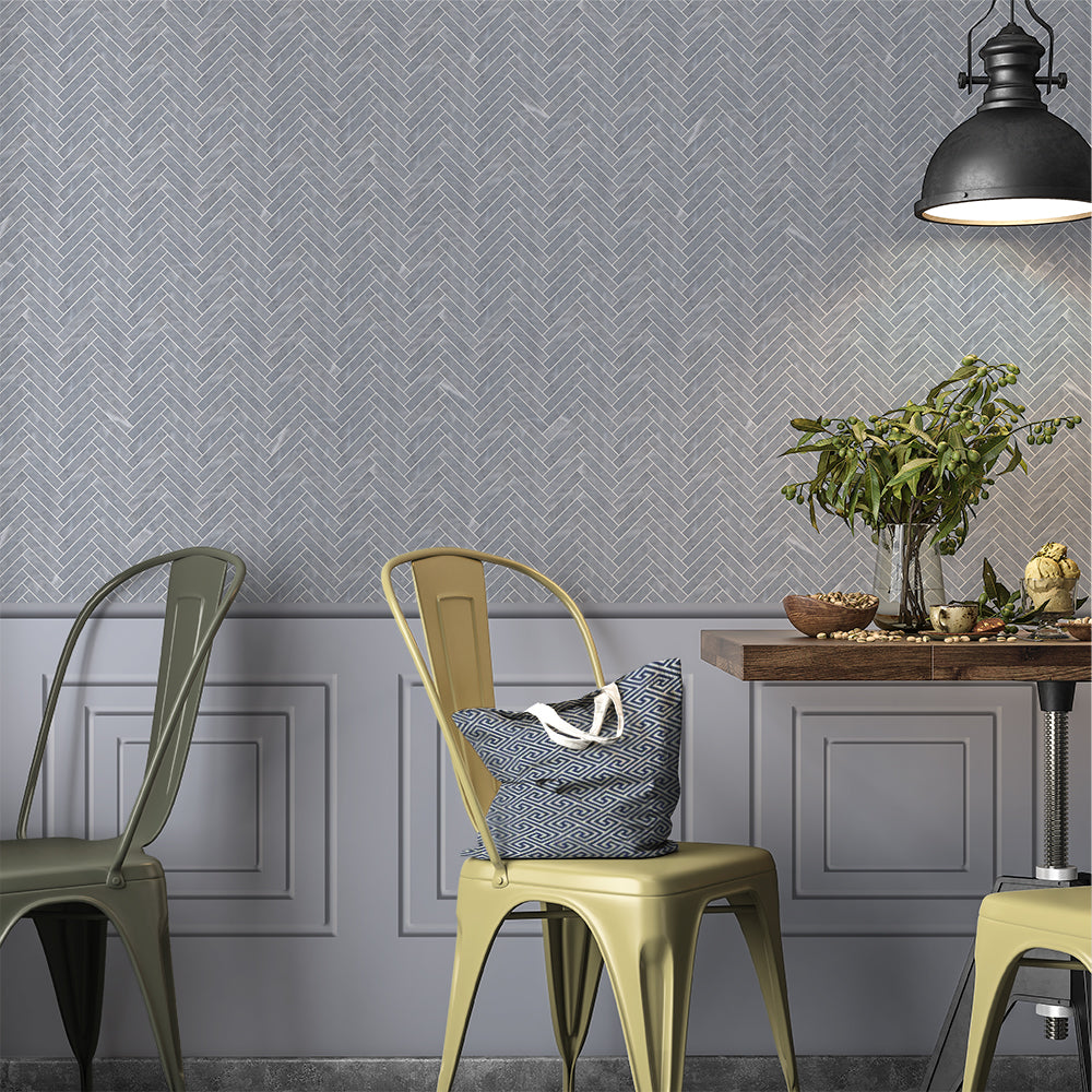 Bardiglio Light Honed Herringbone Marble Mosaic
