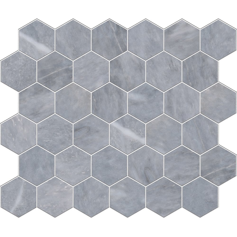 Bardiglio Light Honed Hexagon Marble Mosaic