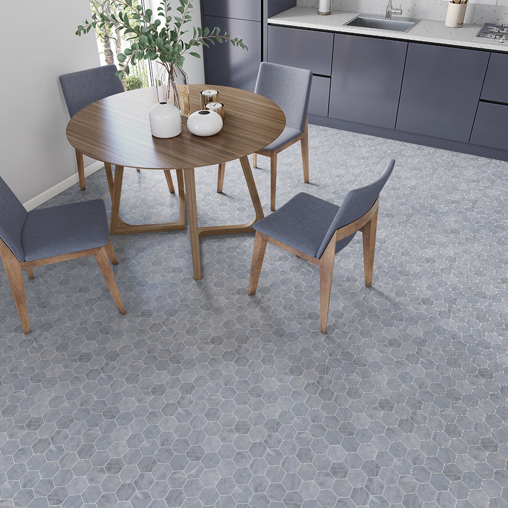 Bardiglio Light Honed Hexagon Marble Mosaic